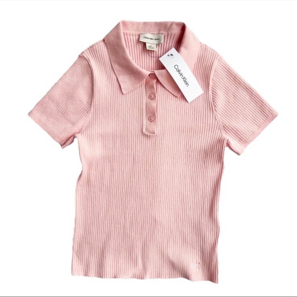 NEW Calvin Klein Jeans Womens Polo Shirt Size M Short Sleeve Ribbed Knit Top Y2K